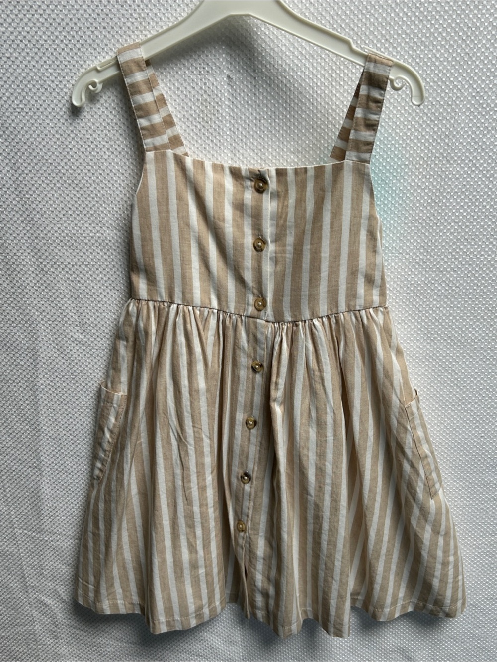 Mayoral Beige and White Striped Cotton/ Linen lined Sundress. NWT